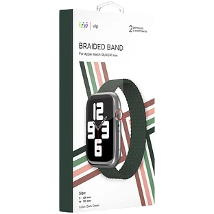 Ремешок нейлоновый плетёный "vlp" для Apple Watch 38/40/41, S/M, 2шт, тёмно-зелёный