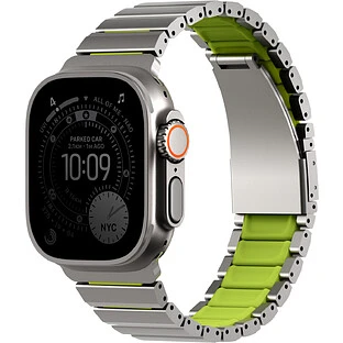 Ремешок Uniq для Apple Watch 49/46/45/44 mm Strova Flex Steel Band Titanium Silver/Lime Green