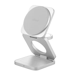 Беспроводное зарядное устройство uBear Balance Slim, 3-в-1, с поддержкой MagSafe, Qi2.2, цвет: серебристый