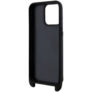 Lagerfeld для iPhone 15 Pro Max чехол Crossbody cardslot PU Saffiano Metal Karl Head Hard Black