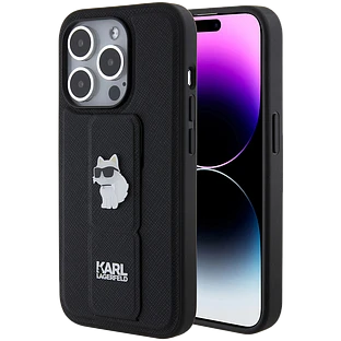 Lagerfeld для iPhone 15 Pro чехол GripStand PU Saffiano NFT Choupette metal Hard Black Lagerfeld для iPhone 15 Pro чехол GripStand PU Saffiano NFT Choupette metal Hard Black