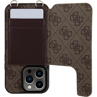 Guess для iPhone 14 Pro чехол Crossbody cardslots magnetic 4G Hard Brown