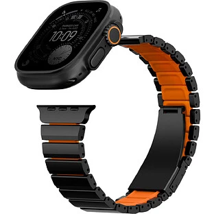Uniq для Apple Watch 49/46/45/44 mm ремешок Strova Flex Steel Band Black/Volt Orange