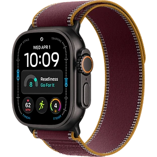 Apple Watch Ultra 4, GPS + Cellular, 49mm, Black Titanium Case with Burgundy Trail Loop - S/M