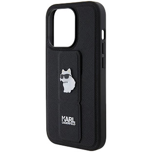 Lagerfeld для iPhone 15 Pro чехол GripStand PU Saffiano NFT Choupette metal Hard Black Lagerfeld для iPhone 15 Pro чехол GripStand PU Saffiano NFT Choupette metal Hard Black
