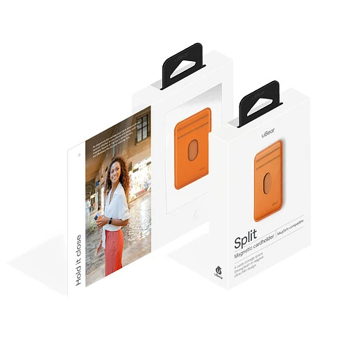 Магнитный кардхолдер uBear Split, эко-кожа, оранжевый