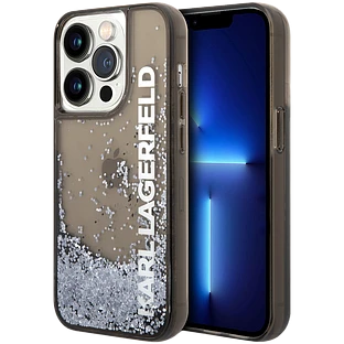 Lagerfeld для iPhone 14 Pro чехол Liquid Glitter Elongated logo Hard Translucent black Lagerfeld для iPhone 14 Pro чехол Liquid Glitter Elongated logo Hard Translucent black