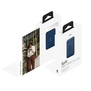 Магнитный кардхолдер uBear Split, эко-кожа, тёмно-синий