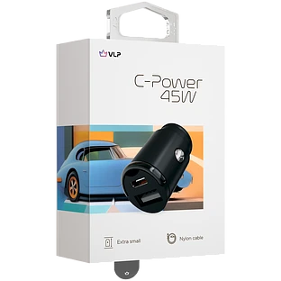 Автомобильное зарядное устройство VLP С-Power 45W USB-C+USB-A, PD, QC, USB-C кабель, черный Автомобильное зарядное устройство VLP С-Power 45W USB-C+USB-A, PD, QC, USB-C кабель, черный
