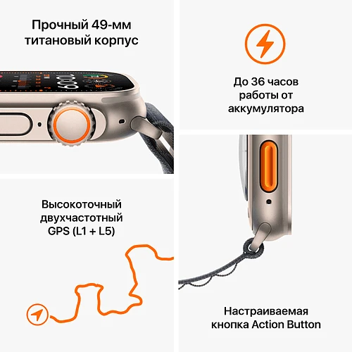 Apple Watch Ultra 2 2024 GPS + Cellular 49mm Natural Titanium Case with Blue/Black Trail Loop - S/M