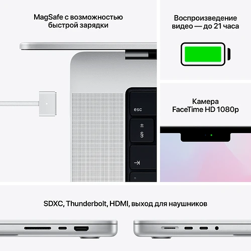 Macbook Pro 16", M1 Pro (10C CPU/16C GPU), 16GB, 512G, Серебристый