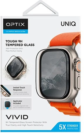 Uniq cтекло для Apple Watch Ultra 49 mm OPTIX Vivid (true colors) Clear/Black (+installer)