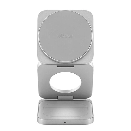 Беспроводное зарядное устройство uBear Balance Slim, 3-в-1, с поддержкой MagSafe, Qi2.2, цвет: серебристый