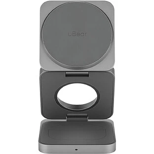 Беспроводное зарядное устройство uBear Balance Ultra, 3-в-1, с поддержкой MagSafe, Qi2.2 (35W), серый космос