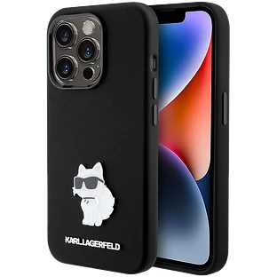 Lagerfeld для iPhone 15 Pro чехол Liquid silicone NFT Choupette metal pin Hard Black Lagerfeld для iPhone 15 Pro чехол Liquid silicone NFT Choupette metal pin Hard Black