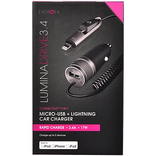 Автомобильный адаптер ENERGEA USB Type A/MicroUSB + Lightning