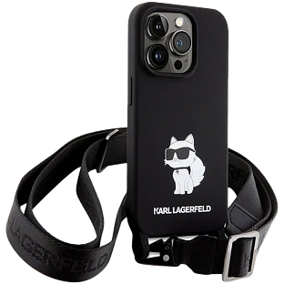 Чехол LAGERFELD Crossbody Liquid silicone NFT Choupette +Strap Hard Чёрный для iPhone 15 Pro Max Чехол LAGERFELD Crossbody Liquid silicone NFT Choupette +Strap Hard Чёрный для iPhone 15 Pro Max