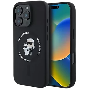 Lagerfeld для iPhone 16 Pro Max чехол Liquid Silicone NFT Karl & Choupette Hard Black (MagSafe)