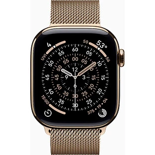 Apple Watch Series 11, GPS + Cellular, 42mm, Gold Titanium Case with Gold Milanese Loop