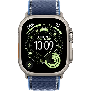 Apple Watch Ultra 3, GPS + Cellular, 49mm, Natural Titanium Case with Blue/Bright Blue Trail Loop - S/M