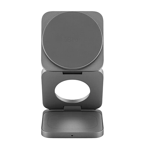Беспроводное зарядное устройство uBear Balance Slim, 3-в-1, с поддержкой MagSafe, Qi2.2, цвет: серый космос