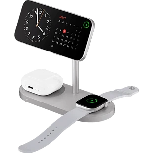 Беспроводное зарядное устройство uBear Stage Ultra, 3-в-1, с поддержкой MagSafe, Qi2.2 (35W), серебристый