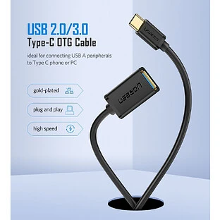 Переходник UGREEN US154-30701  Type C (M) to USB-A 3.0 (F)  5 Gb/s  пластиковый с проводом 15cm  bla Переходник UGREEN US154-30701  Type C (M) to USB-A 3.0 (F)  5 Gb/s  пластиковый с проводом 15cm  bla
