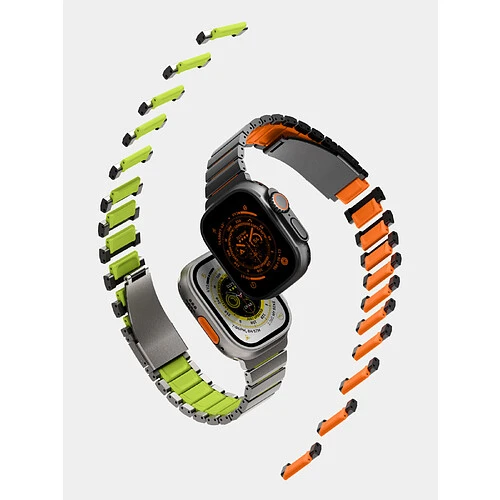 Ремешок Uniq для Apple Watch 49/46/45/44 mm Strova Flex Steel Band Titanium Silver/Lime Green