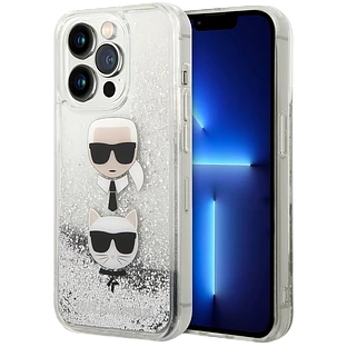 Lagerfeld для iPhone 14 Pro чехол Liquid Glitter Karl & Choupette heads Hard Silver Lagerfeld для iPhone 14 Pro чехол Liquid Glitter Karl & Choupette heads Hard Silver