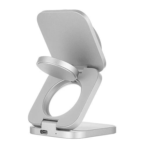 Беспроводное зарядное устройство uBear Balance Slim, 3-в-1, с поддержкой MagSafe, Qi2.2, цвет: серебристый