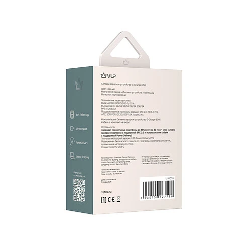Сетевое зарядное устройство VLP G-Charge 60Вт USB-C, черный