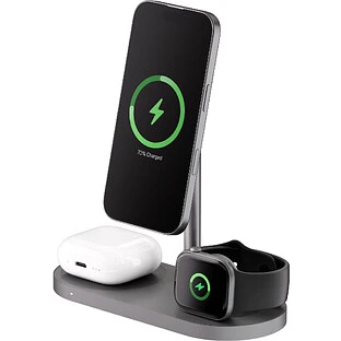 Беспроводное зарядное устройство uBear Stage Ultra, 3-в-1, с поддержкой MagSafe, Qi2.2 (35W), серый космос