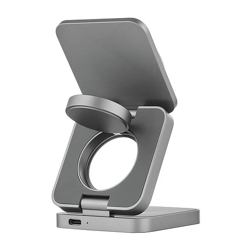 Беспроводное зарядное устройство uBear Balance Ultra, 3-в-1, с поддержкой MagSafe, Qi2.2 (35W), серый космос