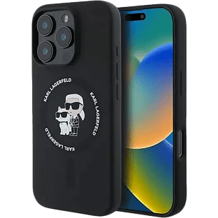 Lagerfeld для iPhone 16 Pro чехол Liquid Silicone NFT Karl & Choupette Hard Black (MagSafe)