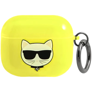 Чехол Lagerfeld для Airpods 3 TPU FLUO with ring Choupette Transp Yellow
