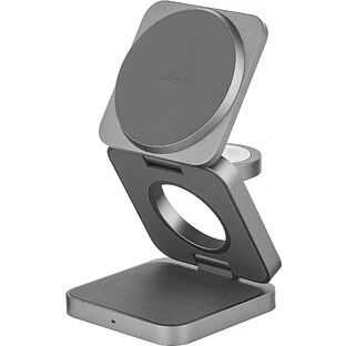 Беспроводное зарядное устройство uBear Balance Ultra, 3-в-1, с поддержкой MagSafe, Qi2.2 (35W), серый космос