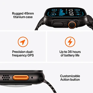 Apple Watch Ultra 2 2024 GPS + Cellular 49mm Black Titanium Case with Black Trail Loop - S/M Apple Watch Ultra 2 2024 GPS + Cellular 49mm Black Titanium Case with Black Trail Loop - S/M