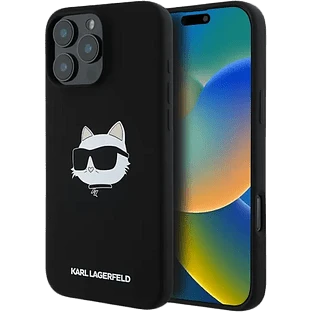 Lagerfeld для iPhone 16 Pro Max чехол Liquid Silicone NFT Choupette Head Hard Black (MagSafe)