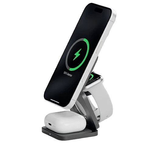 Беспроводное зарядное устройство uBear Balance Slim, 3-в-1, с поддержкой MagSafe, Qi2.2, цвет: серый космос