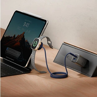 Кабель зарядный EnergEA Кабель FLOW Duo Watch USB-C to USB-C + Apple Watch, зеленый