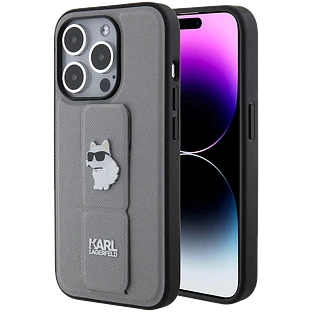 Чехол LAGERFELD GripStand PU Saffiano NFT Choupette metal Hard Серебристый для iPhone 15 Pro Чехол LAGERFELD GripStand PU Saffiano NFT Choupette metal Hard Серебристый для iPhone 15 Pro