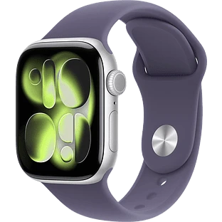 Apple Watch Series 11, GPS, 46mm, Silver Aluminium Case with Purple Fog Sport Band - S/M