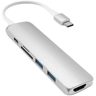 Адаптер Satechi Slim Aluminum Type-C Multi-Port Adapter V2, Silver Адаптер Satechi Slim Aluminum Type-C Multi-Port Adapter V2, Silver
