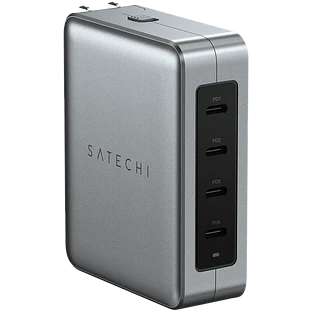 Сетевое зарядное устройство Satechi 145W USB-C 4-Port GAN Travel Charger. Цвет: серый космос Сетевое зарядное устройство Satechi 145W USB-C 4-Port GAN Travel Charger. Цвет: серый космос