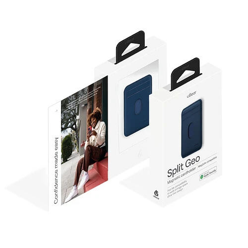 Магнитный кардхолдер uBear Split Find My, эко-кожа, темно-синий