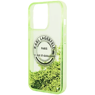 Lagerfeld для iPhone 13 Pro Max чехол Liquid Glitter RSG Round logo Hard Green