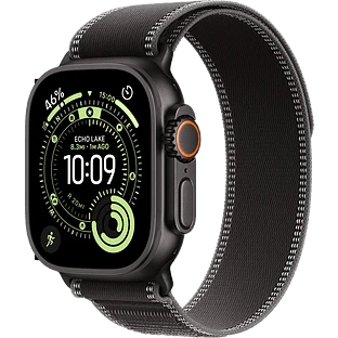Apple Watch Ultra 3, GPS + Cellular, 49mm, Black Titanium Case with Black/Charcoal Trail Loop - M/L