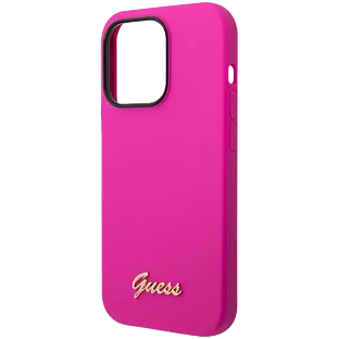 Guess для iPhone 14 Pro чехол Liquid silicone Gold metal logo Hard Fuchsia