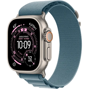 Apple Watch Ultra 3, GPS + Cellular, 49mm, Natural Titanium Case with Light Blue Alpine Loop - M