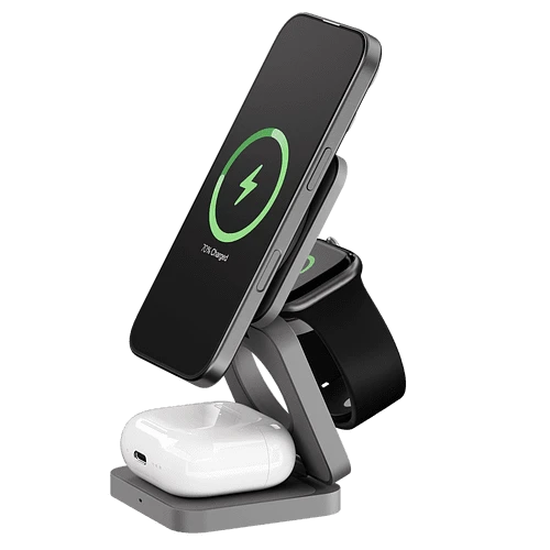 Беспроводное зарядное устройство uBear Balance Ultra, 3-в-1, с поддержкой MagSafe, Qi2.2 (35W), серый космос
